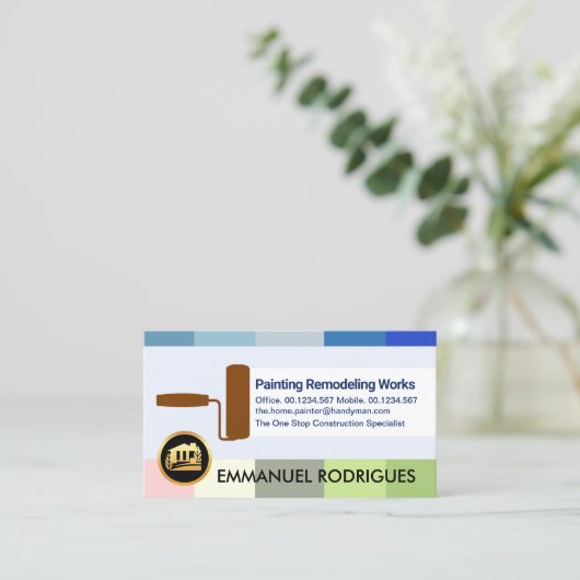 Kleurrijke verfstrips schildersservice visitekaartje (Staand voorkant)