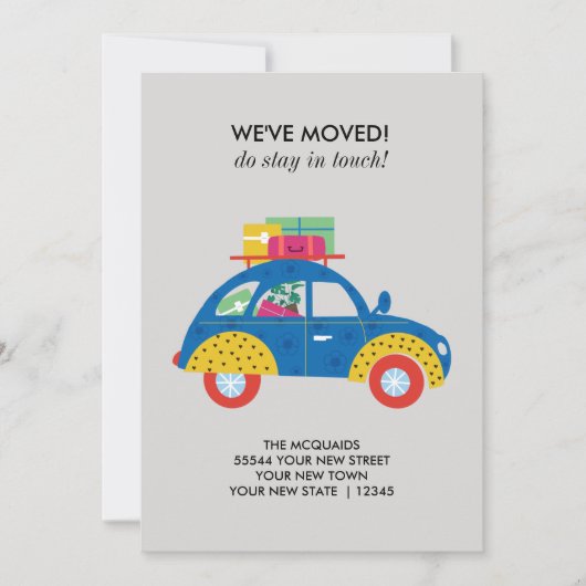 Kleurrijke verhuiskaart met auto aankondiging (Voorkant)
