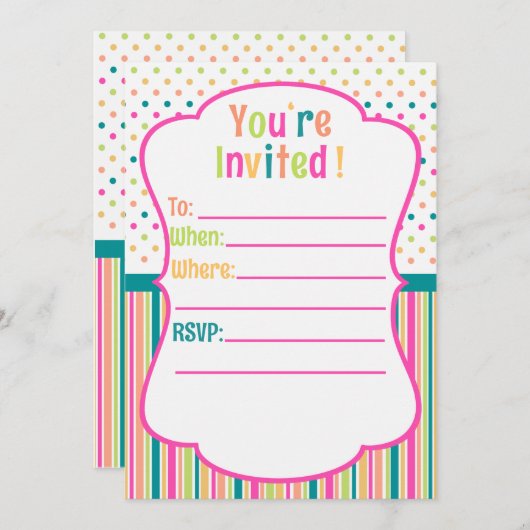 Kleurrijke verjaardag aangepaste uitnodiging (Voorkant / Achterkant)