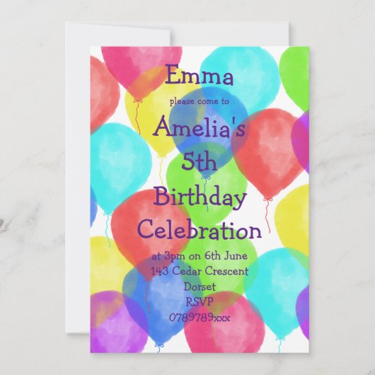 Kleurrijke Verjaardag Ballon Party Kaart (Voorkant)