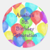 Kleurrijke Verjaardag Balloon Party uitnodiging Ronde Sticker (Voorkant)