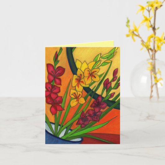 Kleurrijke Verjaardag Kaart Gladiolus August Flowe (Gele Bloem)