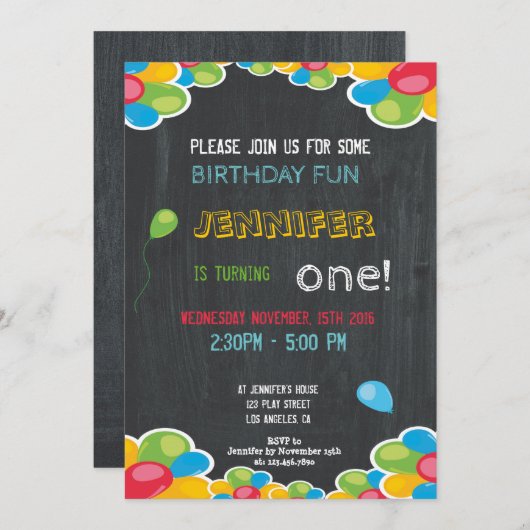 KLEURRIJKE VERJAARDAG UITNODIGING VOOR JONGENS EN  (Voorkant / Achterkant)