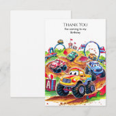 Kleurrijke verjaardag van kinder monstertruck bedankkaart (Voorkant / Achterkant)