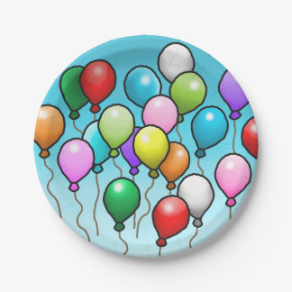 Kleurrijke Verjaardagsballonnen Papieren Bordje