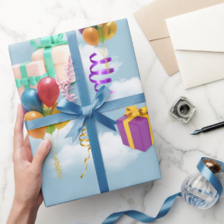 Kleurrijke Verjaardagscadeaus & Ballonnen Patroon Cadeaupapier
