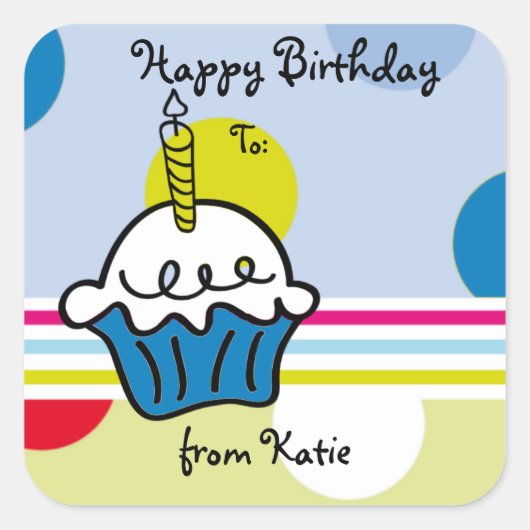 Kleurrijke verjaardagscupcake Sticker (Voorkant)