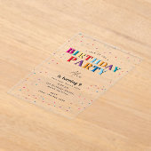 Kleurrijke verjaardagsfeest Confetti Verjaardag Acryl Uitnodigingen (Laagn)
