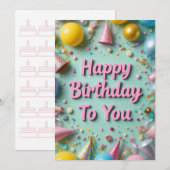 Kleurrijke verjaardagsfeest Kaart (Voorkant / Achterkant)