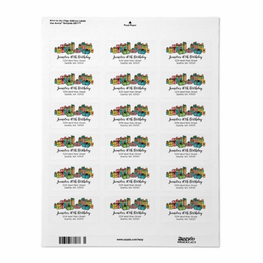 Kleurrijke verjaardagsfeest retouradres etiket (Full Sheet)