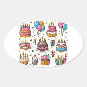 Kleurrijke verjaardagsfeest Stickers" Ovale Sticker