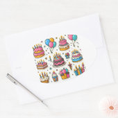 Kleurrijke verjaardagsfeest Stickers" Ovale Sticker (Envelop)