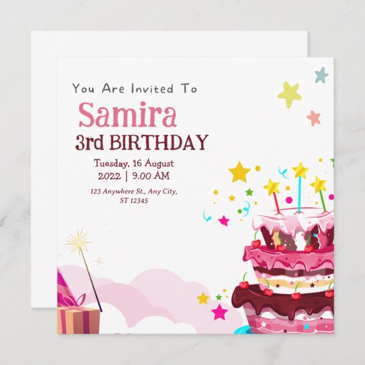 Kleurrijke verjaardagsfeest uitnodigingskaart kaart (Voorkant / Achterkant)