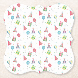 Kleurrijke Verjaardagsfeesthoeden Ballonnen Cadeau Kartonnen Onderzetters