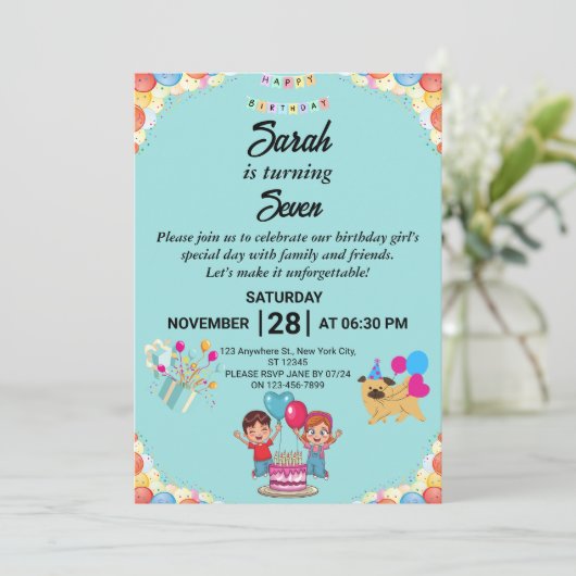  kleurrijke verjaardagsfeestuitnodiging kaart (Staand voorkant)