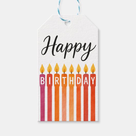 Kleurrijke Verjaardagskaars – Gelukkige Verjaardag Cadeaulabel (Voorkant)