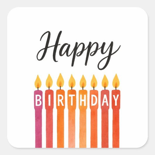 Kleurrijke Verjaardagskaars – Gelukkige Verjaardag Vierkante Sticker (Voorkant)