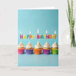 Kleurrijke Verjaardagskaart met Cupcakes Kaart