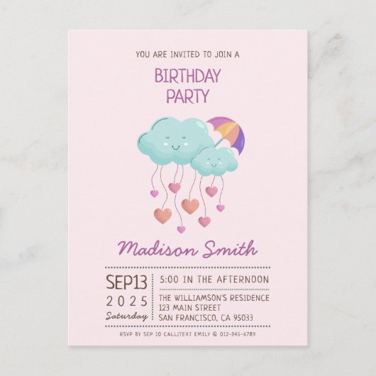 Kleurrijke Verjaardagskaart met Paraplu met Mooie Briefkaart (Voorkant)