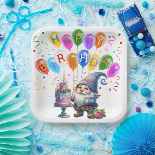 Kleurrijke verjaardagskabouter papieren bordje (Feest)