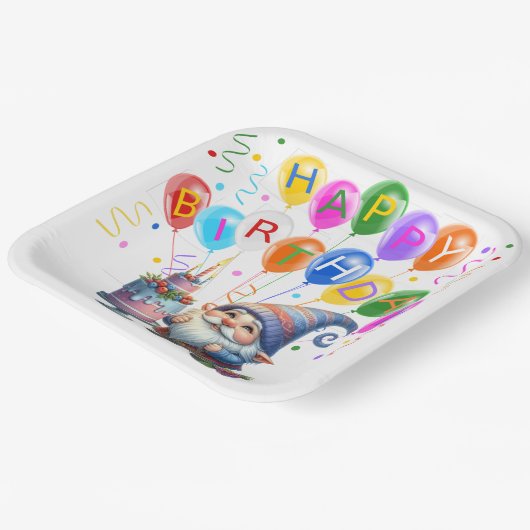 Kleurrijke verjaardagskabouter papieren bordje (Gebogen)