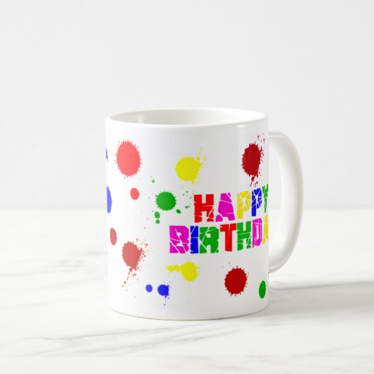 kleurrijke verjaardagsmok koffiemok (Voorkant rechts)