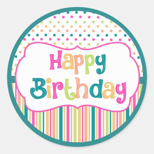Kleurrijke verjaardagsronde stickers (Voorkant)
