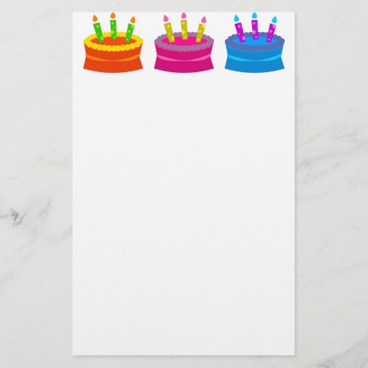 Kleurrijke verjaardagstaart briefpapier (Voorkant)