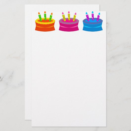 Kleurrijke verjaardagstaart briefpapier (Voorkant / Achterkant)