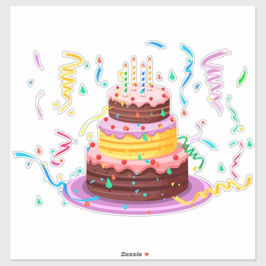 Kleurrijke verjaardagstaart met kaarsen sticker (Vel)