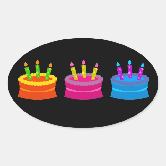 Kleurrijke verjaardagstaart ovale sticker (Voorkant)