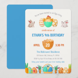 Kleurrijke verjaardagsuitnodiging voor Paasjoegens Kaart