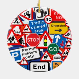 Kleurrijke verkeersborden keramisch ornament
