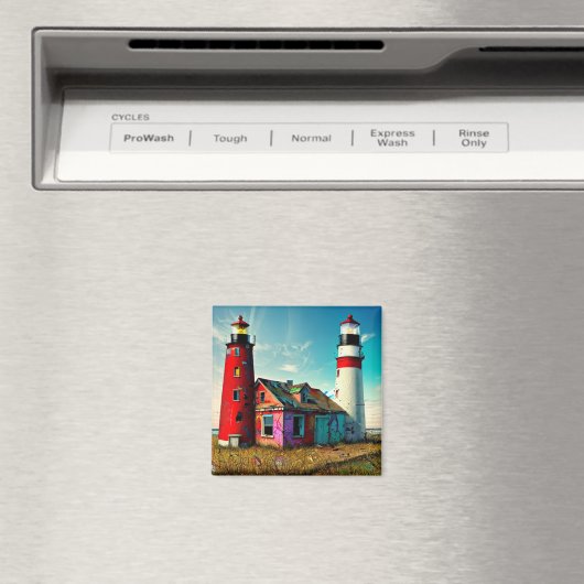 Kleurrijke verlaten vuurtorens op een strand magneet (Insitu (Vaatwasser))