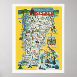 Kleurrijke Vermont Kaart 18 x24 Print