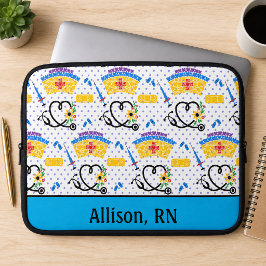 Kleurrijke Verpleeghulpmiddelen op Blauwe Stippen Laptop Sleeve