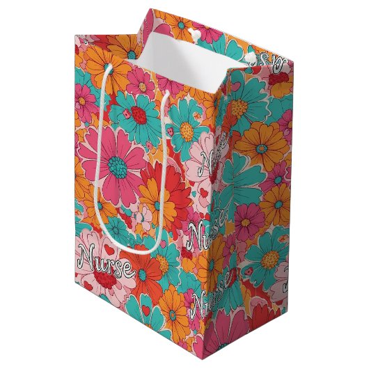 Kleurrijke verpleegster bloemenpatroon (1) medium cadeauzakje (Voorkant Gekanteld)