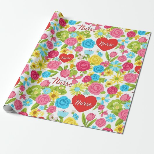 Kleurrijke verpleegster bloemenpatroon (2) cadeaupapier (Uitgerold)