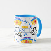 Kleurrijke verplegingsgereedschappen op blauwe pok mok (Voorkant rechts)