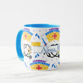 Kleurrijke verplegingsgereedschappen op blauwe pok mok (Voorkant links)