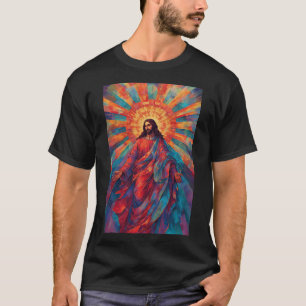 Kleurrijke verrezen Jezus christelijke heren T-shi T-shirt