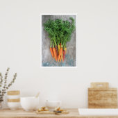 kleurrijke verse wortelen op houttafel poster (Keuken)