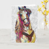  kleurrijke versierde Horse Art Note Kaart (Gele Bloem)