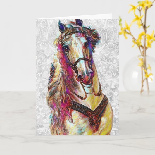  kleurrijke versierde Horse Art Note Kaart (Gele Bloem)