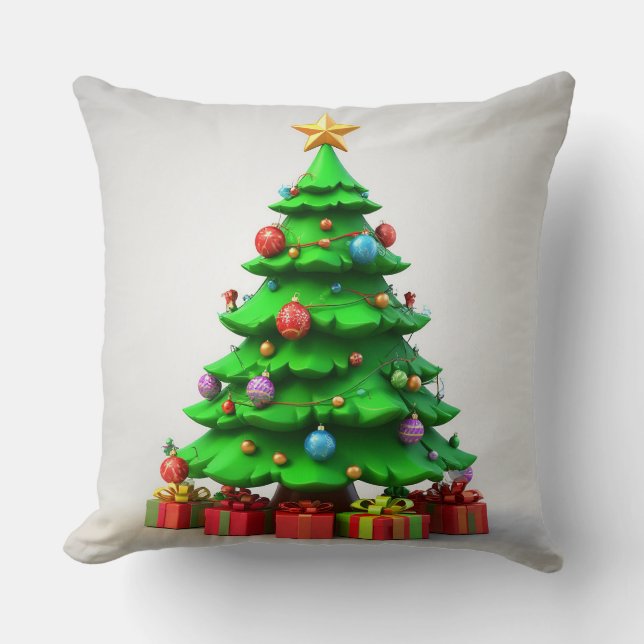 Kleurrijke Versierde Kerstboom Kussen (Voorkant)