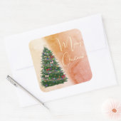 Kleurrijke versierde kerstboom vierkante sticker (Envelop)