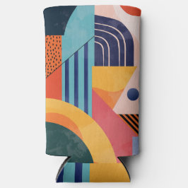 Kleurrijke verticaal abstract met lijnpatronen seltzer blikjeskoeler