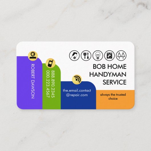 Kleurrijke Verticale Handyman Tabs Visitekaartje (Voorkant)