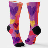 Kleurrijke verticale harten met stippen en strepen sokken (Gebogen)