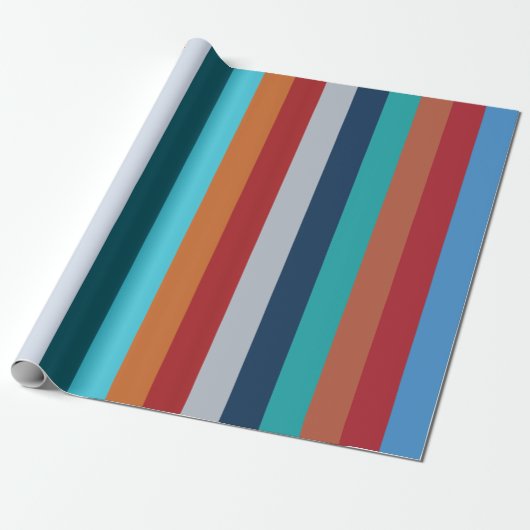 Kleurrijke Verticale Retro Strepen Cadeaupapier (Uitgerold)